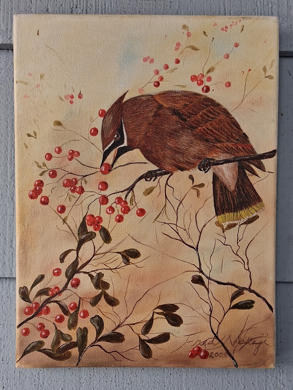 Bird on Berry Branch Painting 2003